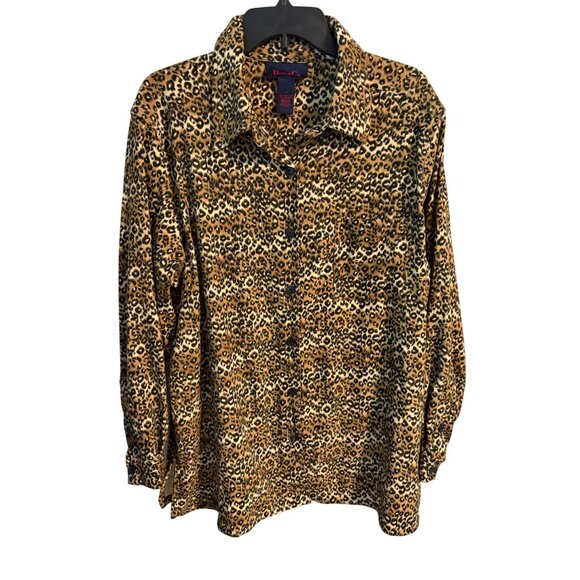 Denim & Co Womens Leopard Animal Print Button Down Shirt Size 1X Soft Stretch - Picture 3 of 7